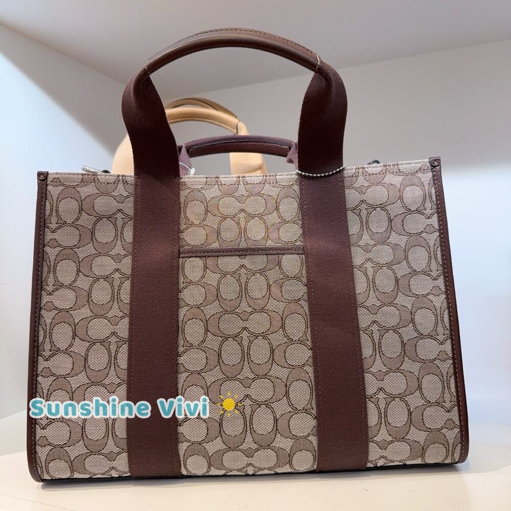 NWT Coach Smith Tote Bag In Signature Jacquard CY367 OAK/MAPLE Silver